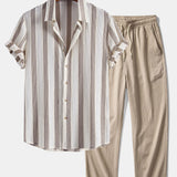 Ensemble — chemise texturée rayée & pantalon texturé froissé à jambe droite