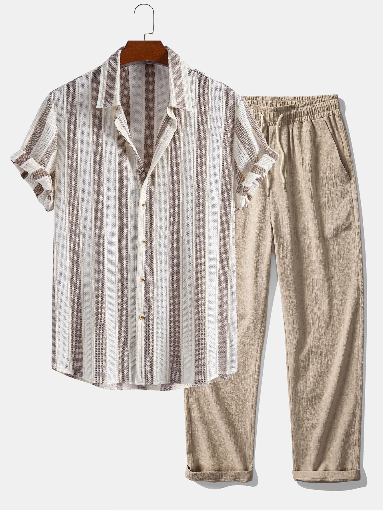 Ensemble — chemise texturée rayée & pantalon texturé froissé à jambe droite