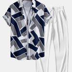Ensemble — chemise à imprimé géométrique color block & pantalon côtelé à jambe droite