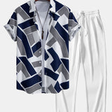 Ensemble — chemise à imprimé géométrique color block & pantalon côtelé à jambe droite