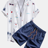 Ensemble — chemise à imprimé palmiers nautique & short de bain à cordon
