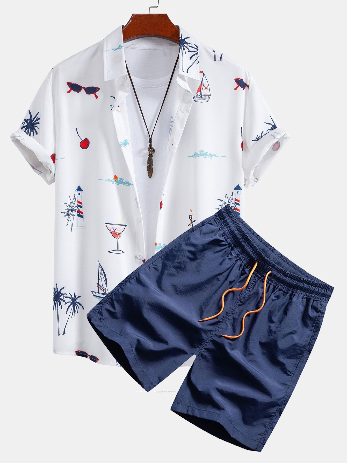 Ensemble — chemise à imprimé palmiers nautique & short de bain à cordon