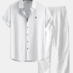 Ensemble — chemise en lin à manches courtes & pantalon en lin à jambe droite