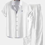 Ensemble — chemise en lin à manches courtes & pantalon en lin à jambe droite