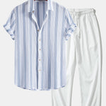 Ensemble — chemise texturée rayée & pantalon texturé froissé à jambe droite
