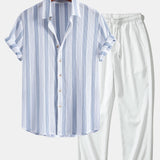 Ensemble — chemise texturée rayée & pantalon texturé froissé à jambe droite