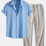 Ensemble — chemise côtelée coupe ajustée & pantalon à jambe droite et taille élastique