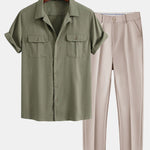 Ensemble — chemise cubaine en lin à poches & pantalon fuselé coupe slim