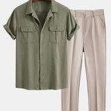 Ensemble — chemise cubaine en lin à poches & pantalon fuselé coupe slim