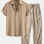 Ensemble Améline — chemise jacquard géométrique & pantalon texturé froissé à jambe droite