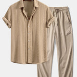 Ensemble Améline — chemise jacquard géométrique & pantalon texturé froissé à jambe droite