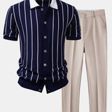Ensemble — chemise boutonnée en maille rayée & pantalon fuselé coupe slim