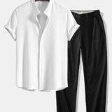 Ensemble — chemise côtelée à col officier coupe ajustée & pantalon à taille élastique
