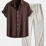 Ensemble Améline — chemise en lin et viscose & pantalon en lin rayé à jambe droite