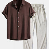 Ensemble Améline — chemise en lin et viscose & pantalon en lin rayé à jambe droite