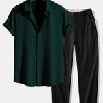 Ensemble — chemise côtelée coupe ajustée & pantalon à jambe droite et taille élastique