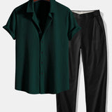 Ensemble — chemise côtelée coupe ajustée & pantalon à jambe droite et taille élastique