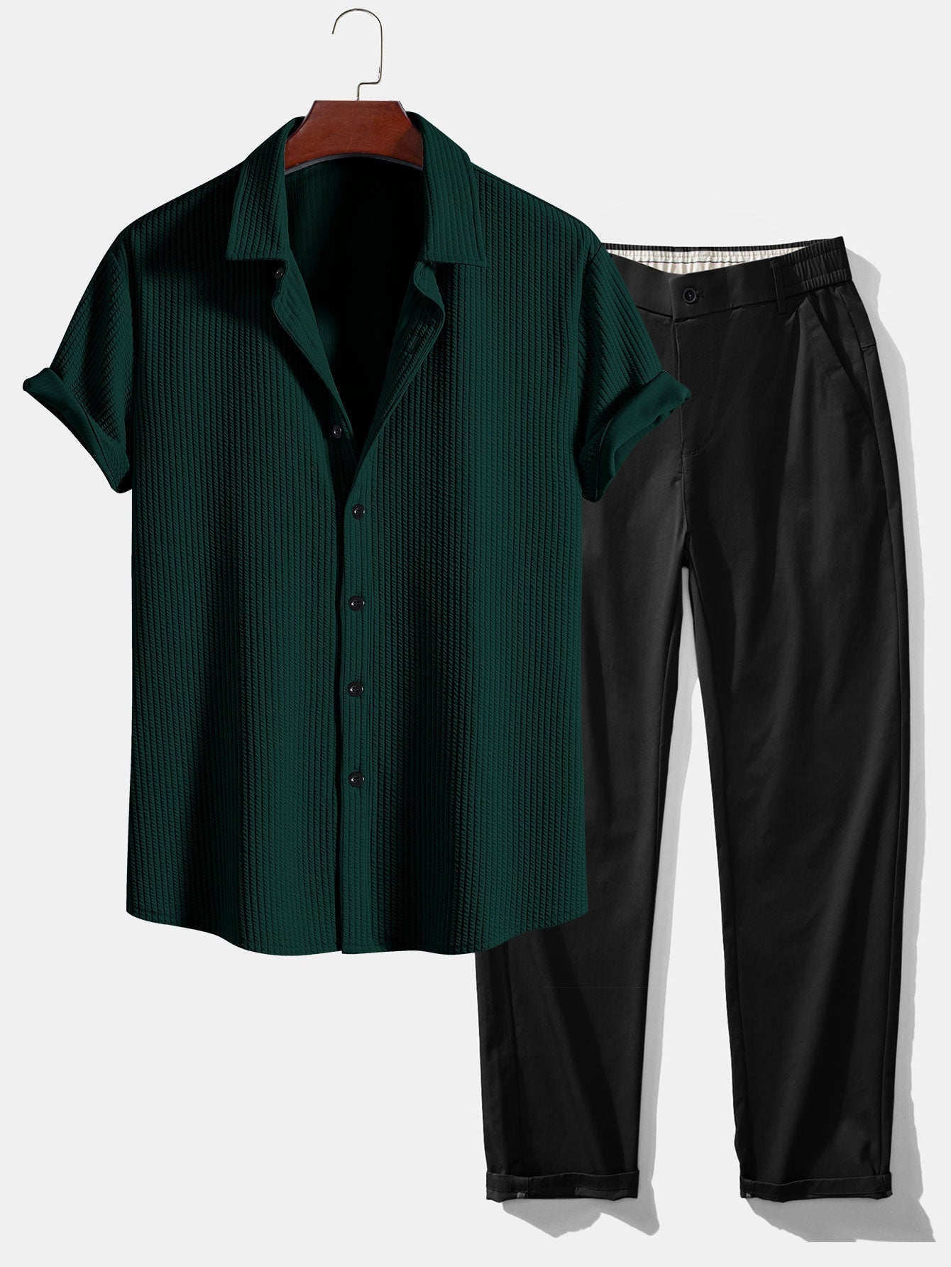 Ensemble — chemise côtelée coupe ajustée & pantalon à jambe droite et taille élastique
