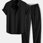Ensemble — chemise côtelée à col officier coupe ajustée & pantalon à taille élastique
