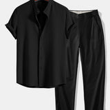 Ensemble — chemise côtelée à col officier coupe ajustée & pantalon à taille élastique