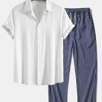 Ensemble Améline — chemise en lin et viscose & pantalon en lin rayé à jambe droite
