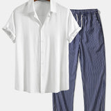 Ensemble Améline — chemise en lin et viscose & pantalon en lin rayé à jambe droite