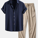 Ensemble Améline — chemise jacquard géométrique & pantalon texturé froissé à jambe droite
