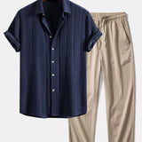 Ensemble Améline — chemise jacquard géométrique & pantalon texturé froissé à jambe droite