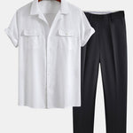 Ensemble — chemise cubaine en lin à poches & pantalon fuselé coupe slim