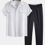 Ensemble — chemise cubaine en lin à poches & pantalon fuselé coupe slim