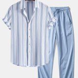 Ensemble — chemise texturée rayée & pantalon texturé froissé à jambe droite