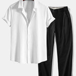Ensemble — chemise côtelée coupe ajustée & pantalon à jambe droite et taille élastique