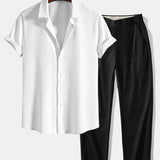 Ensemble — chemise côtelée coupe ajustée & pantalon à jambe droite et taille élastique