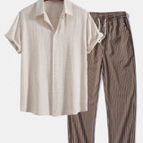 Ensemble Améline — chemise en lin et viscose & pantalon en lin rayé à jambe droite