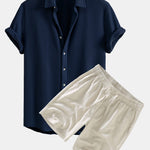 Ensemble Améline — chemise gaufrée & short à cordon en lin et coton