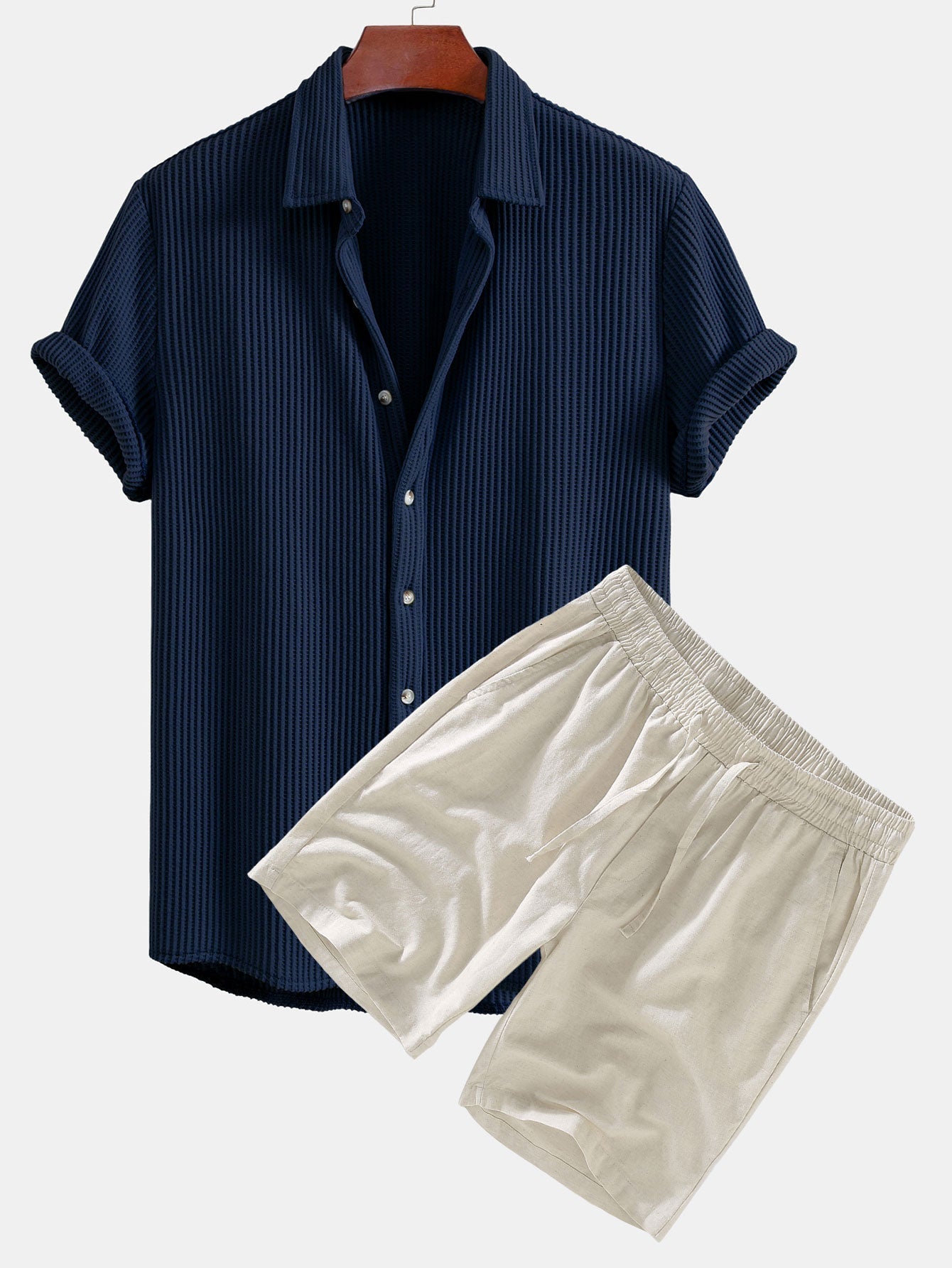 Ensemble Améline — chemise gaufrée & short à cordon en lin et coton