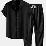Ensemble — chemise en lin à manches courtes & pantalon en lin à jambe droite