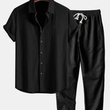 Ensemble — chemise en lin à manches courtes & pantalon en lin à jambe droite