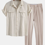 Ensemble — chemise cubaine en lin à poches & pantalon fuselé coupe slim