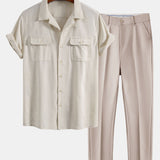 Ensemble — chemise cubaine en lin à poches & pantalon fuselé coupe slim