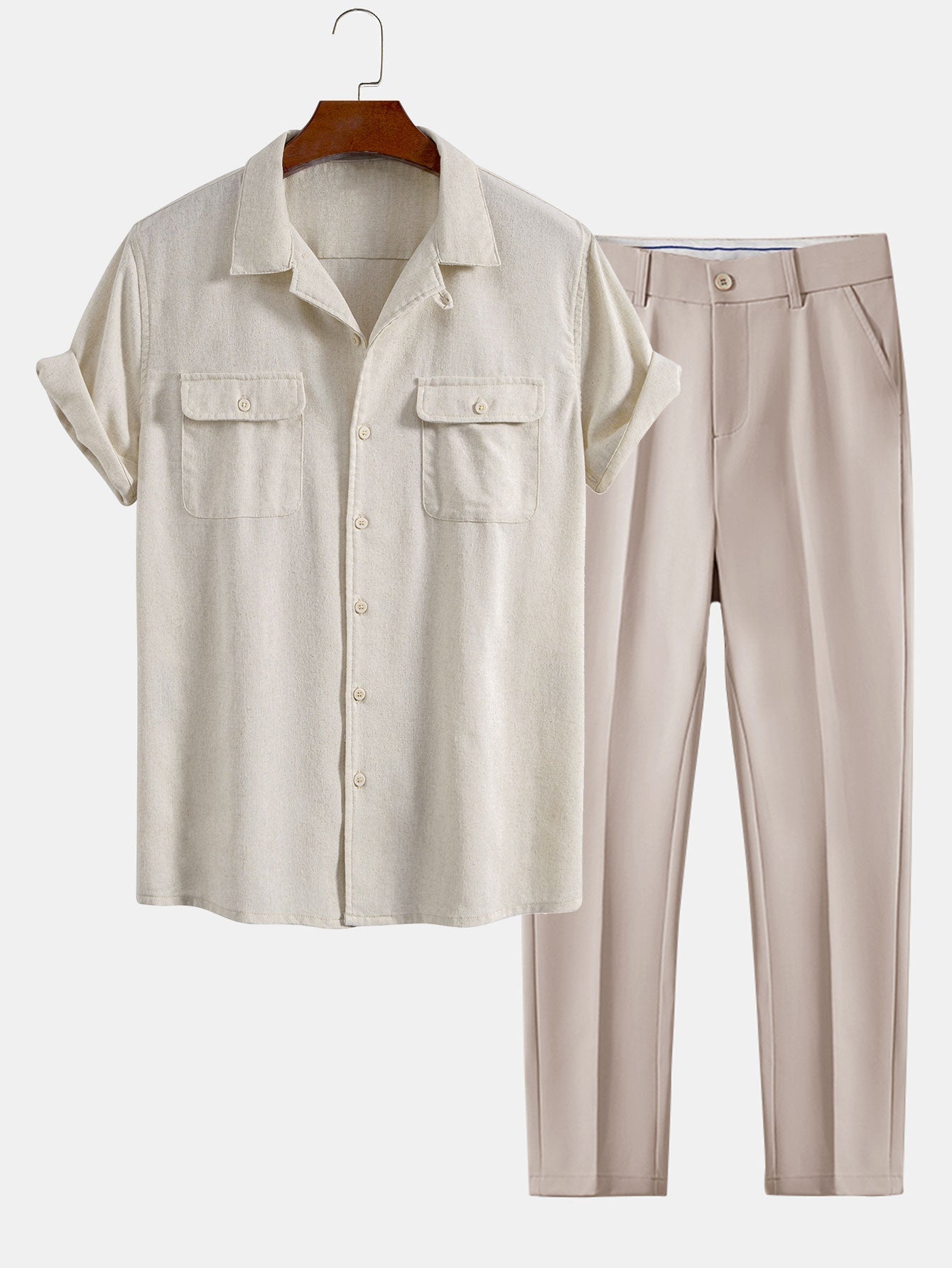 Ensemble — chemise cubaine en lin à poches & pantalon fuselé coupe slim