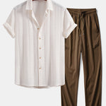 Ensemble Améline — chemise jacquard géométrique & pantalon texturé froissé à jambe droite