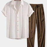 Ensemble Améline — chemise jacquard géométrique & pantalon texturé froissé à jambe droite