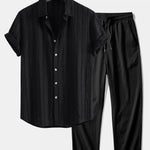Ensemble — chemise texturée rayée & pantalon texturé froissé à jambe droite