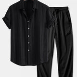 Ensemble — chemise texturée rayée & pantalon texturé froissé à jambe droite