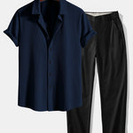 Ensemble — chemise côtelée coupe ajustée & pantalon à jambe droite et taille élastique