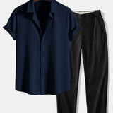 Ensemble — chemise côtelée coupe ajustée & pantalon à jambe droite et taille élastique