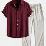 Ensemble Améline — chemise en lin et viscose & pantalon en lin rayé à jambe droite