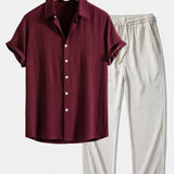 Ensemble Améline — chemise en lin et viscose & pantalon en lin rayé à jambe droite