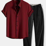 Ensemble — chemise côtelée à col officier coupe ajustée & pantalon à taille élastique